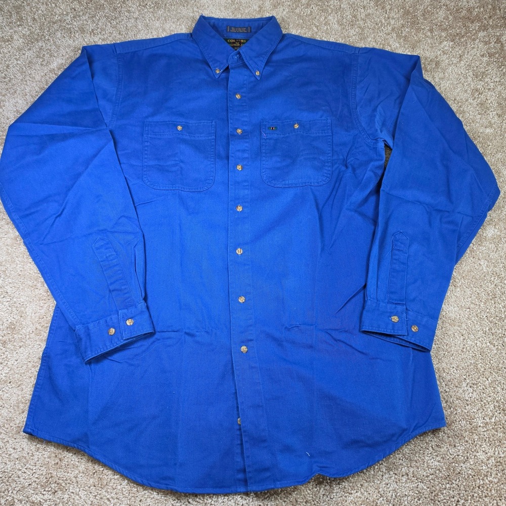 Colours by Alexander Julian Button Down Shirt Blue Cotton Twill Casual XLT